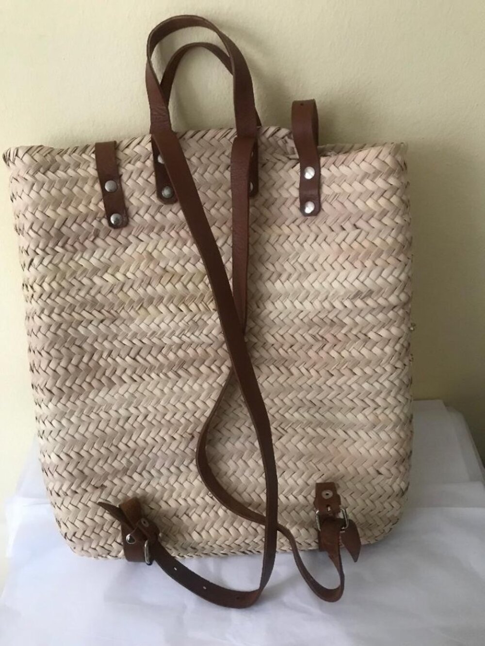 HAMPTONS Straw & Genuine Leather Backpack - Picture 5 of 6